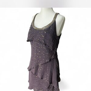 Free People Metallic Silk Tiered Mini Dress Size 6 – Boho Glam